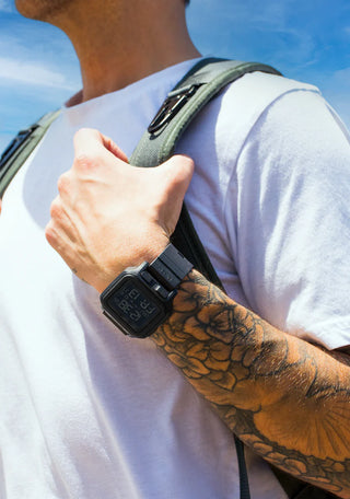 Nixon Regulus MK-1 All Black digital watch with negative LCD display and black TPU strap.