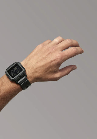Nixon Regulus MK-1 All Black digital watch with negative LCD display and black TPU strap.