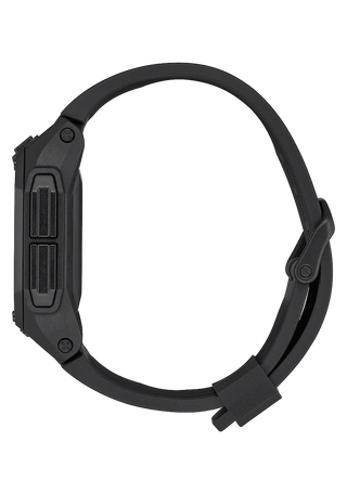 Nixon Regulus All Black digital watch with high-contrast LCD display and black TPU strap.
