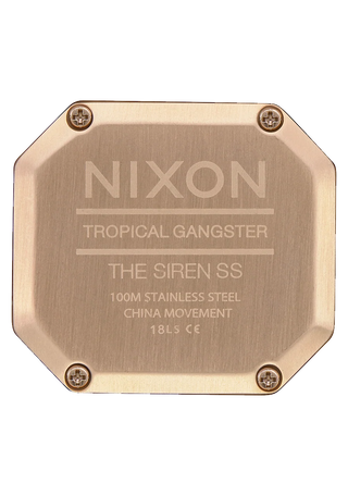 Nixon Siren Milanese Watch in All Gold — 36mm stainless steel case with custom Milanese bracelet, 10 ATM water resistance, tide functions, and EL backlight