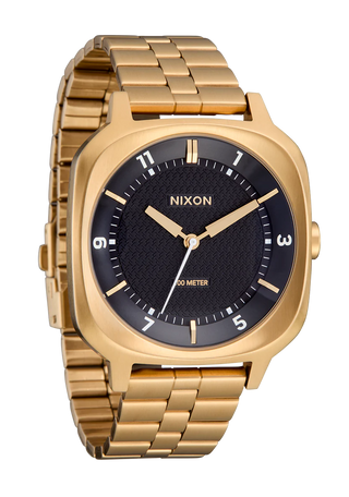 Nixon Fremont 40 Gold/Black analog watch with gold stainless steel bracelet and black dial.