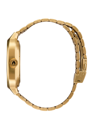 Nixon Fremont 40 Gold/Black analog watch with gold stainless steel bracelet and black dial.