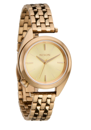 Nixon Eddy All Gold/Gold analog watch with gold-tone stainless steel bracelet and matching gold dial.