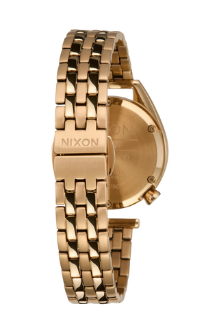 Nixon Eddy All Gold/Gold analog watch with gold-tone stainless steel bracelet and matching gold dial.