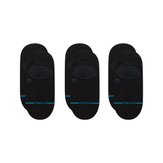 Stance Icon No Show Socks 3-Pack in black with light cushioning and deep heel pockets.
