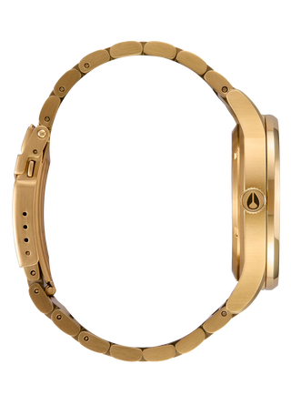 Nixon Sentry Wobble Watch in All Gold — 42mm stainless steel case with unique bent wobble design, Miyota quartz movement, hardened mineral crystal, lume hands, and quick-release bracelet