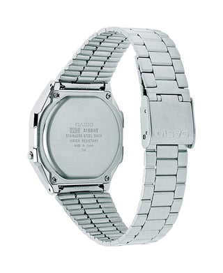Casio Vintage Full Silver Watch, mirror finish, stainless steel band, stopwatch, electro-luminescent backlight, elegant and practical.