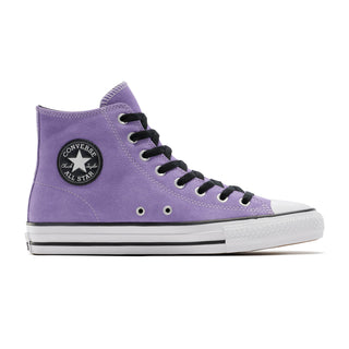 Converse CONS Chuck Taylor All Star Pro skate shoes in Light Purple, durable suede upper with CX foam cushioning, elastic tongue bands, CONS traction rubber outsole, and classic Chucks aesthetic