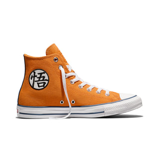 Converse Chuck Taylor All Star Dragon Ball Z — classic canvas upper with Goku ankle patch, Dragon Ball charm, and cobranded details