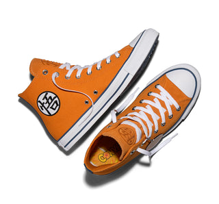 Converse Chuck Taylor All Star Dragon Ball Z — classic canvas upper with Goku ankle patch, Dragon Ball charm, and cobranded details