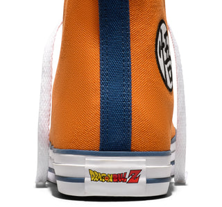 Converse Chuck Taylor All Star Dragon Ball Z — classic canvas upper with Goku ankle patch, Dragon Ball charm, and cobranded details
