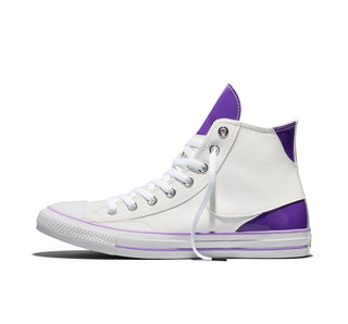 Converse Dragon Ball Z Chuck Taylor All Star Frieza in Lucent White/Tillandsia Purple — mixed material upper with limited-edition tongue, color-popped outsole, and cobranded details