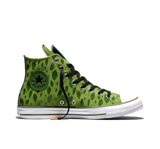 Converse Dragon Ball Z Chuck Taylor All Star Cell in Peridot/Garden Green/White — premium canvas upper with Cell pattern overlays, limited-edition tongue, and cobranded details