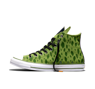 Converse Dragon Ball Z Chuck Taylor All Star Cell in Peridot/Garden Green/White — premium canvas upper with Cell pattern overlays, limited-edition tongue, and cobranded details