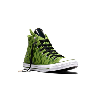 Converse Dragon Ball Z Chuck Taylor All Star Cell in Peridot/Garden Green/White — premium canvas upper with Cell pattern overlays, limited-edition tongue, and cobranded details