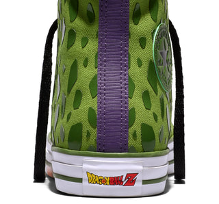 Converse Dragon Ball Z Chuck Taylor All Star Cell in Peridot/Garden Green/White — premium canvas upper with Cell pattern overlays, limited-edition tongue, and cobranded details