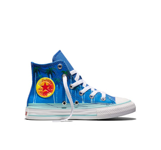 Converse Dragon Ball Z Chuck Taylor All Star Fusion in Leisure Time/White/Lapis Blue — textile upper with color-popped outsole, custom ankle patches, and cobranded details