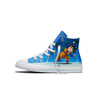 Converse Dragon Ball Z Chuck Taylor All Star Fusion in Leisure Time/White/Lapis Blue — textile upper with color-popped outsole, custom ankle patches, and cobranded details