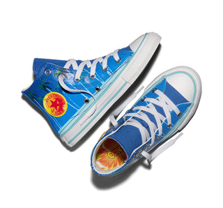 Converse Dragon Ball Z Chuck Taylor All Star Fusion in Leisure Time/White/Lapis Blue — textile upper with color-popped outsole, custom ankle patches, and cobranded details