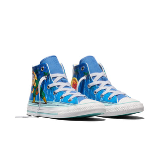 Converse Dragon Ball Z Chuck Taylor All Star Fusion in Leisure Time/White/Lapis Blue — textile upper with color-popped outsole, custom ankle patches, and cobranded details