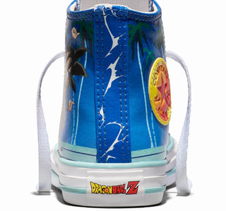 Converse Dragon Ball Z Chuck Taylor All Star Fusion in Leisure Time/White/Lapis Blue — textile upper with color-popped outsole, custom ankle patches, and cobranded details