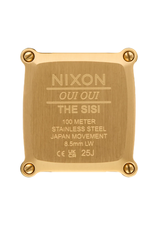 Nixon Sisi Watch in All Gold/Silver — 24mm stainless steel case with linked bracelet, tool-free extra link adjustment, Miyota quartz movement, and 100-meter water resistance