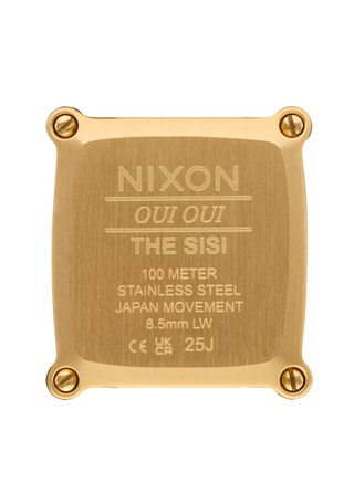 Nixon Sisi Watch in All Gold/Cognac — 24mm stainless steel case with linked bracelet, tool-free extra link adjustment, Miyota quartz movement, and 100-meter water resistance