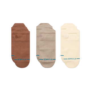 "Stance Icon Low Tab Socks 3 Pack in Brown — cotton blend, low tab silhouette, friction and blister protection, all-day comfort"