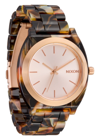 Nixon Time Teller Acetate Rose Gold/Pink watch with handcrafted acetate bracelet and rose gold analog dial.