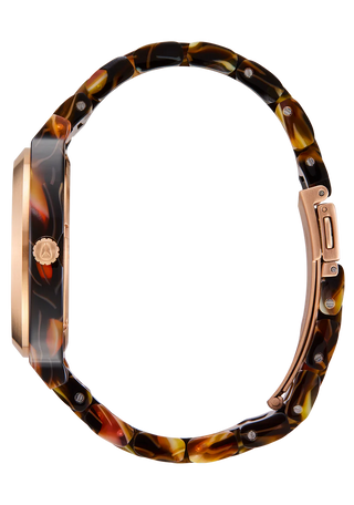 Nixon Time Teller Acetate Rose Gold/Pink watch with handcrafted acetate bracelet and rose gold analog dial.