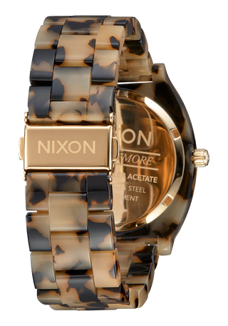 A stylish image of the Nixon Time Teller Acetate Cream Tortoise watch, showcasing its elegant cream tortoise acetate finish.