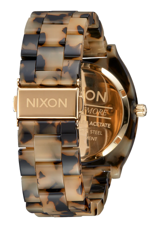 Nixon Time Teller Acetate Cream Tortoise watch with handcrafted acetate bracelet and minimalist analog dial.