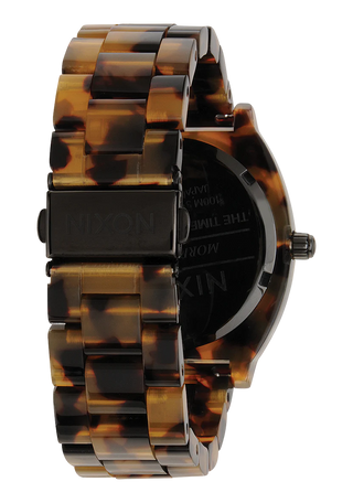 Nixon Time Teller Acetate Tortoise watch with handcrafted acetate bracelet and minimalist analog dial.