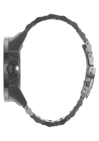 Image of Nixon Corporal Stainless Steel Watch in Matte Black/Matte Gunmetal - a rugged field watch with tactical design, faceted stainless-steel bracelet, and oversized bezel for extra protection.