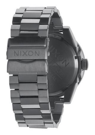 Image of Nixon Corporal Stainless Steel Watch in Matte Black/Matte Gunmetal - a rugged field watch with tactical design, faceted stainless-steel bracelet, and oversized bezel for extra protection.