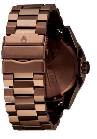 Nixon Corporal Chocolate/Dark Roast analog watch with stainless steel bracelet and rugged brown field-style dial.