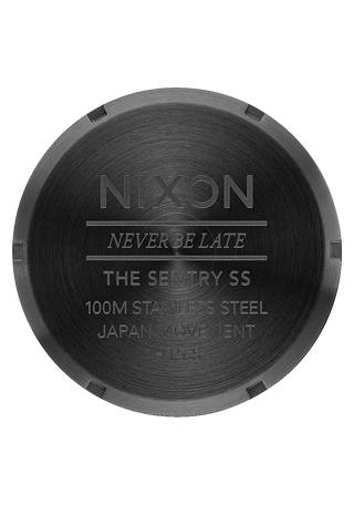 Image of the Nixon Sentry Stainless Steel All Black Black watch, showcasing its black design and stainless steel bracelet.