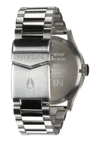 Nixon Sentry Blue Sunray analog watch with stainless steel bracelet and textured blue sunray dial.