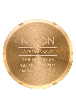 Image of the Nixon Sentry Stainless Steel All Gold watch, showcasing its all gold design and stainless steel bracelet.
