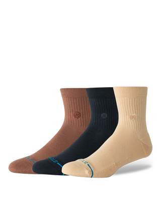 Stance Icon Quarter 3 Pack Socks in Tan — 3-pack with targeted cushioning, arch support, seamless toe closure, quarter height, medium cushioning, stay-put fit