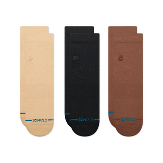 Stance Icon Quarter 3 Pack Socks in Tan — 3-pack with targeted cushioning, arch support, seamless toe closure, quarter height, medium cushioning, stay-put fit