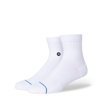 White Stance Quarter Socks with medium cushioning and seamless toe closure.