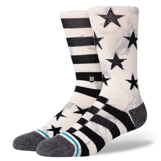 Image: Stance's Sidereal 2 Socks in Grey, featuring classic sock height and bold stars and stripes pattern.