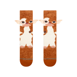 Stance Gizmo Crew Socks in Brown — soft poly blend crew sock featuring the iconic Gizmo Mogwai from Gremlins with bold novelty graphic design.

