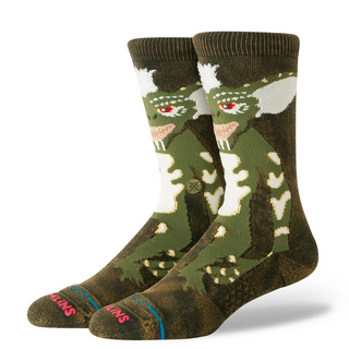 Stance Stripe Gremlins Crew Socks in Dark Green — combed cotton blend crew sock featuring the iconic Stripe villain from Gremlins with bold novelty graphic design.

