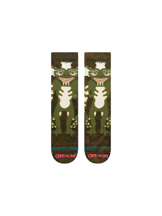 Stance Stripe Gremlins Crew Socks in Dark Green — combed cotton blend crew sock featuring the iconic Stripe villain from Gremlins with bold novelty graphic design.

