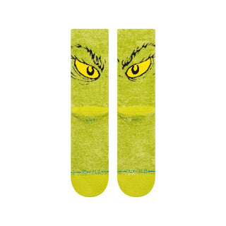 Image: Stance's Da Da Dagrinch Cozy Poly Crew Socks in green with the iconic Grinch glare, perfect for adding comfort and style to your sock collection.
