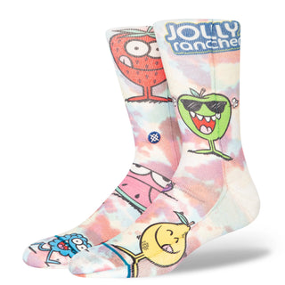 Image: A pair of colorful Stance poly crew socks with a Jolly Rancher-inspired design.
