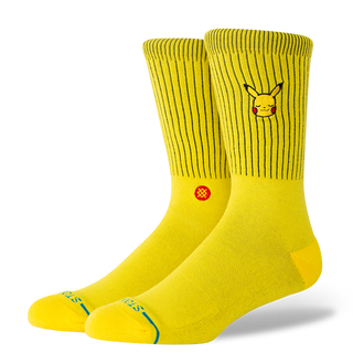 Stance Pikachu crew socks in yellow with embroidered Pokémon design and cushioned comfort.