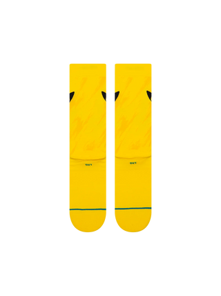 Stance Pikachu Bolt Crew Socks in Yellow — bold Pikachu graphic on front with all-over lightning bolt pattern, crew length, 30th Anniversary Pokémon collection